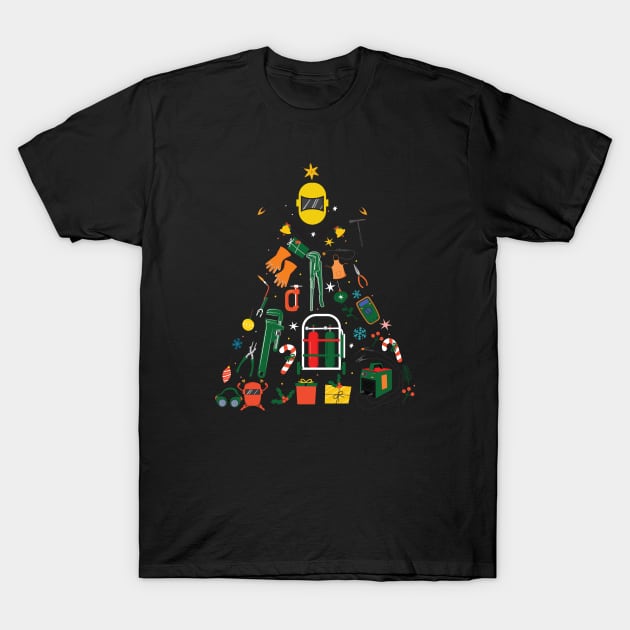 Cool Christmas Tree with Welding instrument funny welder christmas T-Shirt by patroart